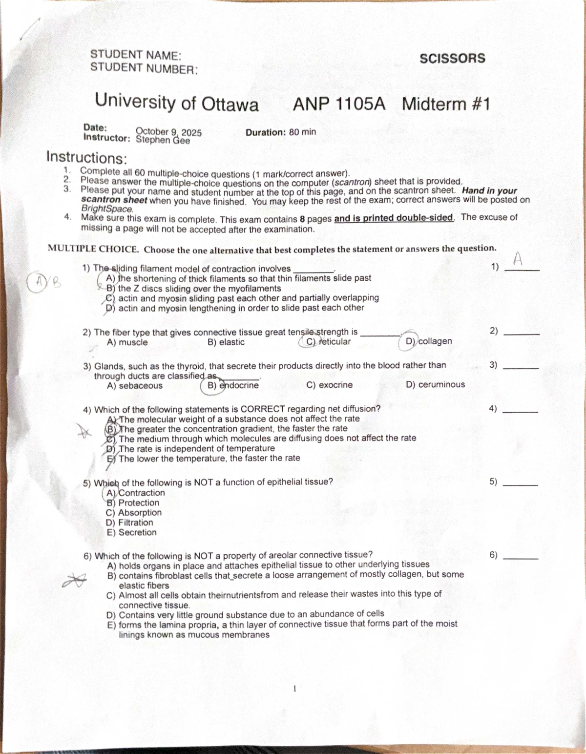 ANP 1105A Midterm Exam Study Guide - October 2025 - Studocu