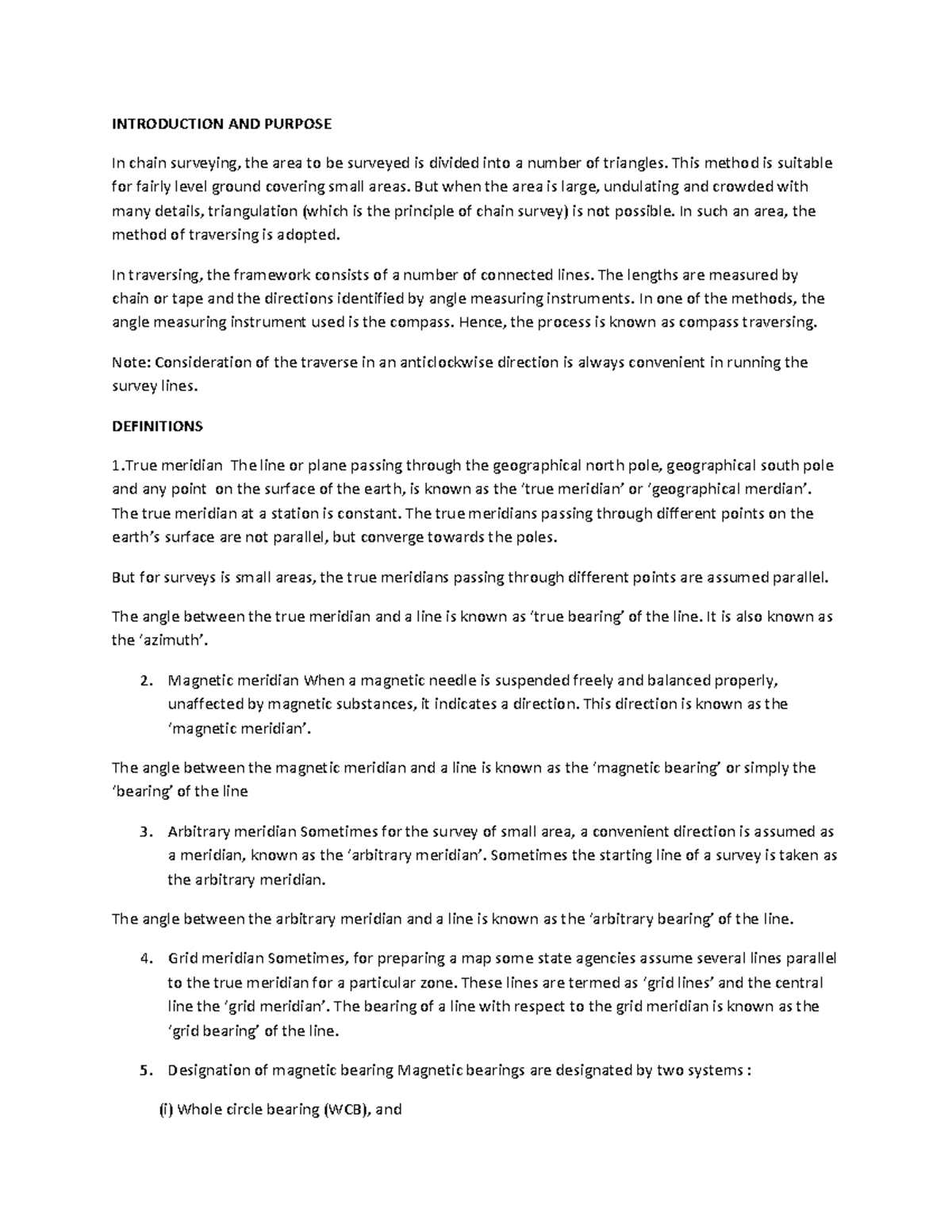 COMPASS SURVEYING: INTRODUCTION AND PURPOSE (SURV 101) - Studocu