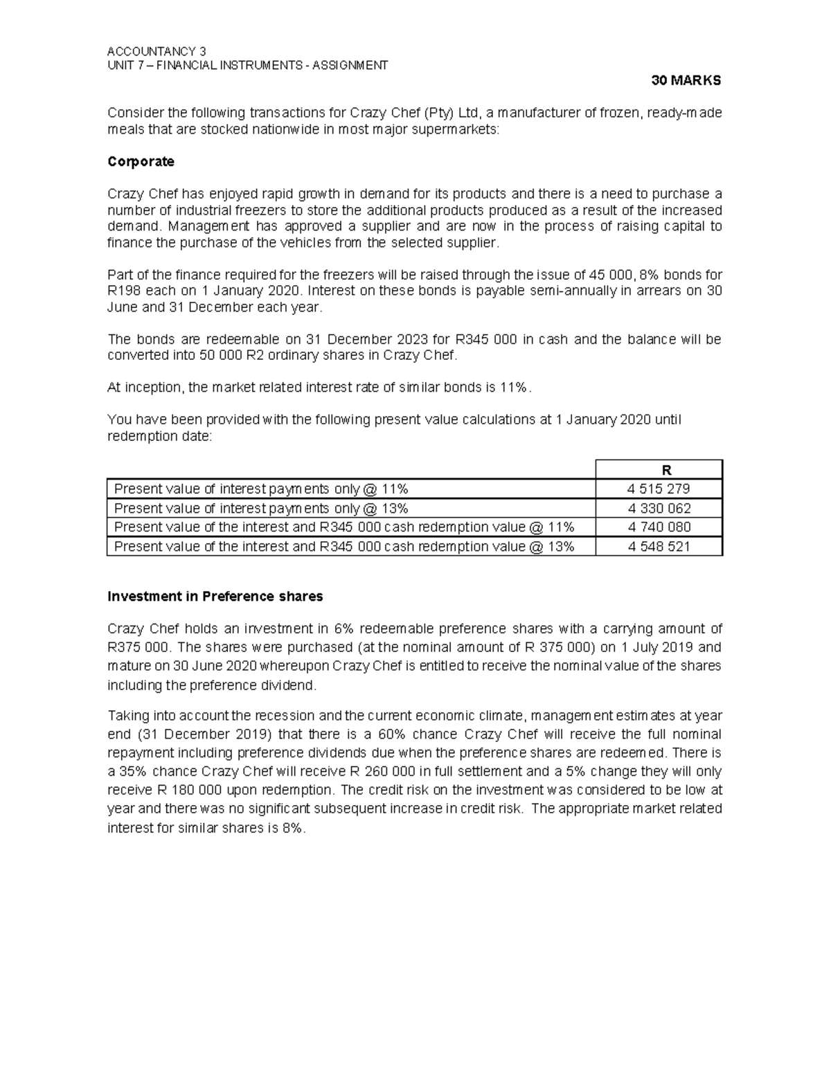 Unit 7 - Financial Instruments - Assignment Practice Notes for ACC 3 ...