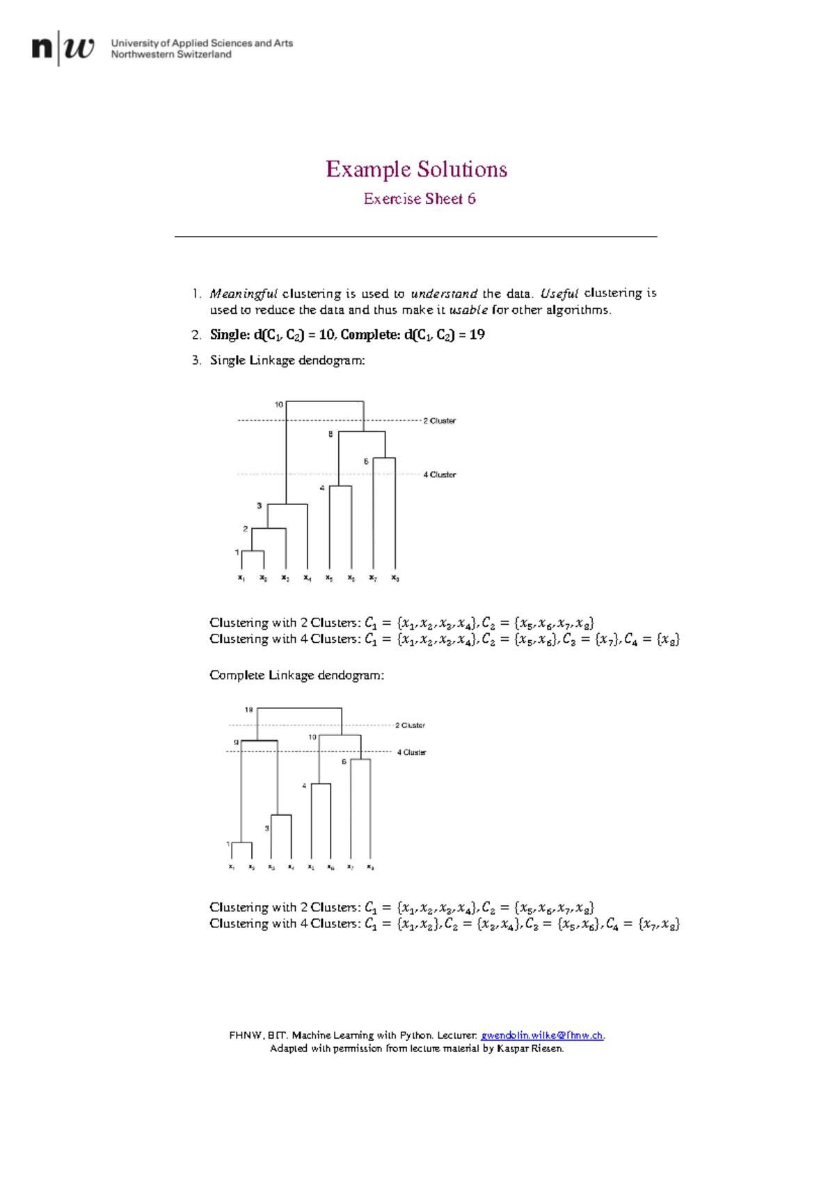 BIT Exercise Solutions: Clustering Techniques and Dendograms - Studocu