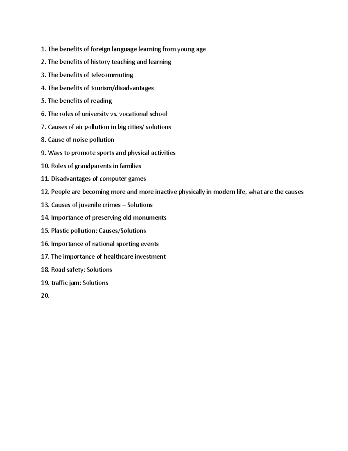 Topics for paragraph writing - The benefits of foreign language ...