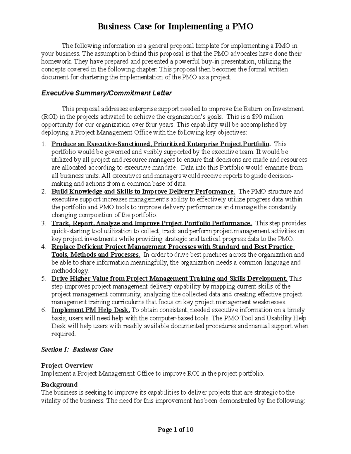 Business Case for Implementing a PMO Case Study - The following ...