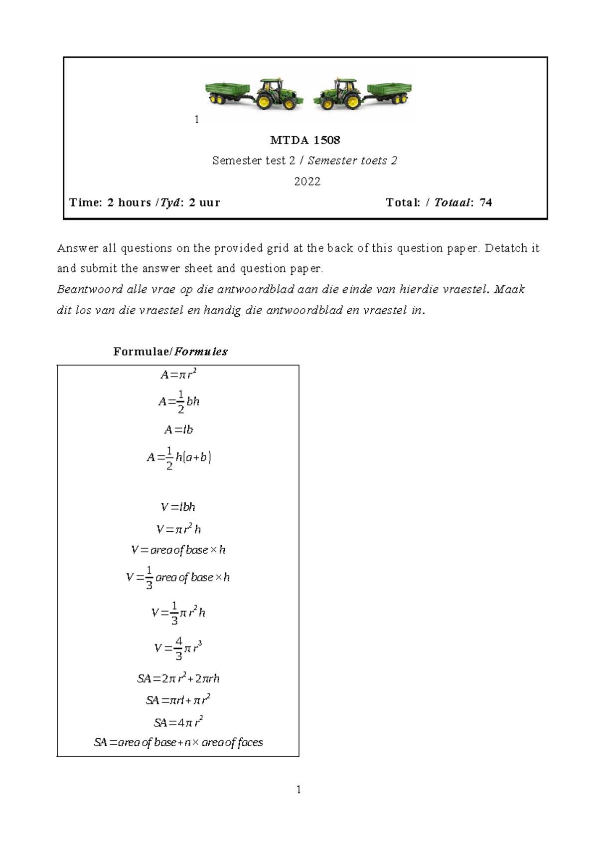 MTDA 1508 Semester Test 2 Memo - 2022 Solutions - Studocu