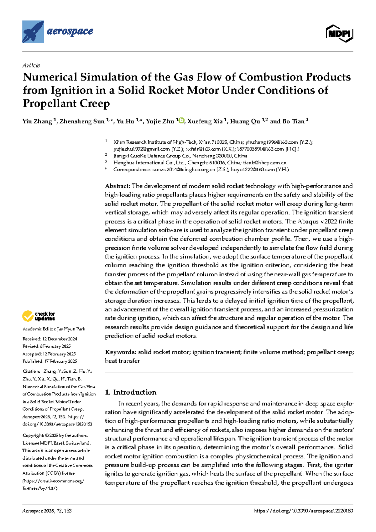Numerical Simulation of Gas Flow in Solid Rocket Motor Ignition ...