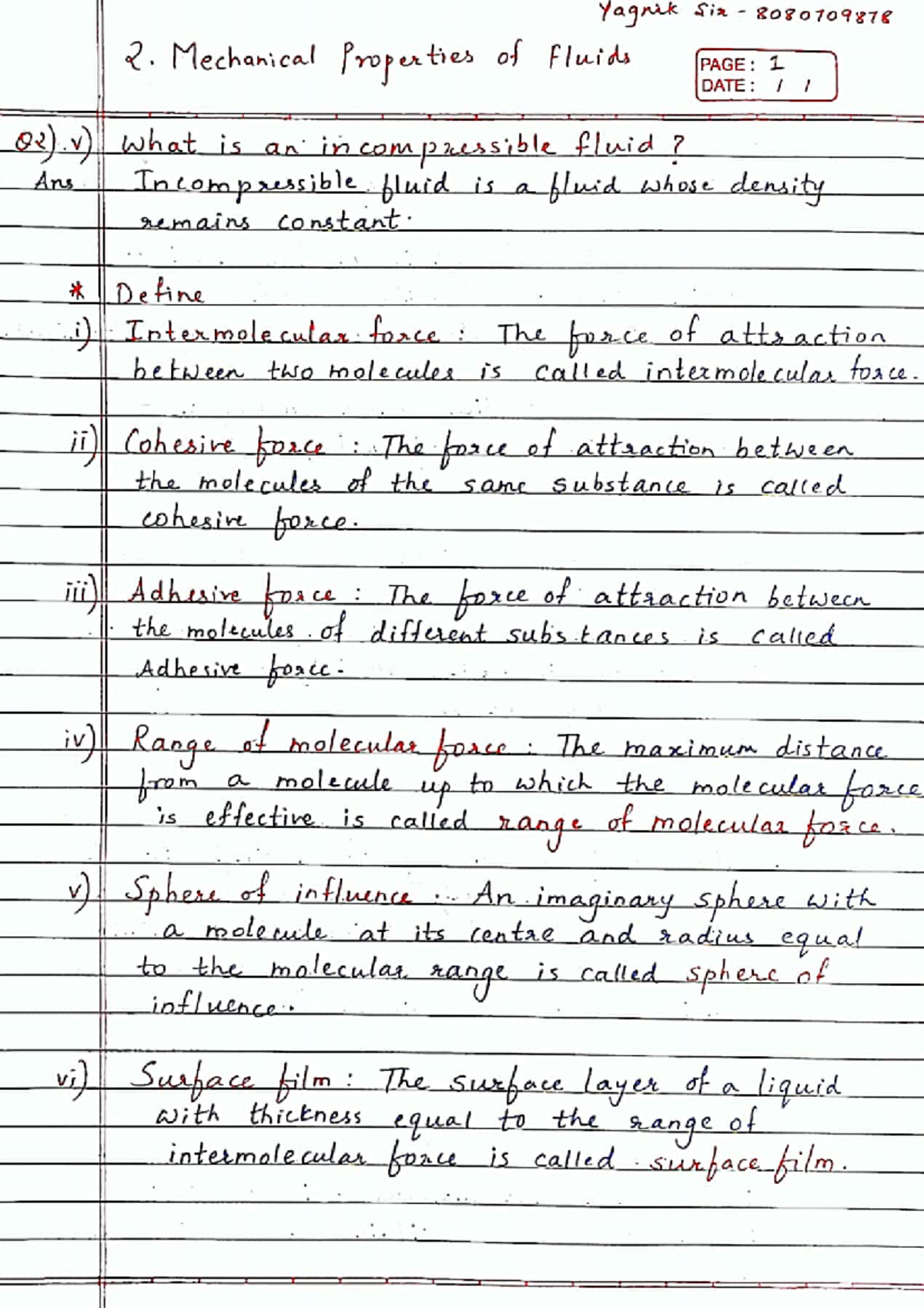 Mechanical Properties of Fluids - Lecture Notes (Course Code ...