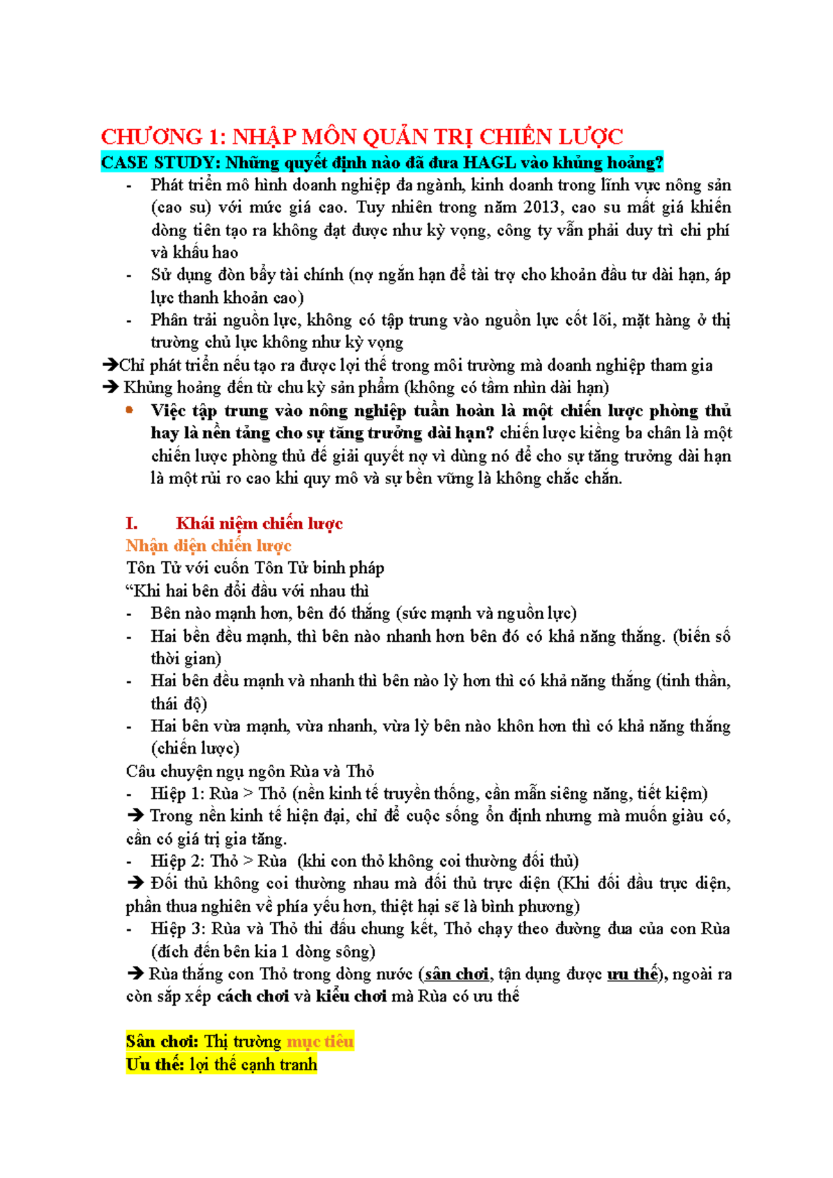 CHƯƠNG 1: NHẬP MÔN QUẢN TRỊ CHIẾN LƯỢC - CASE STUDY HAGL - Studocu