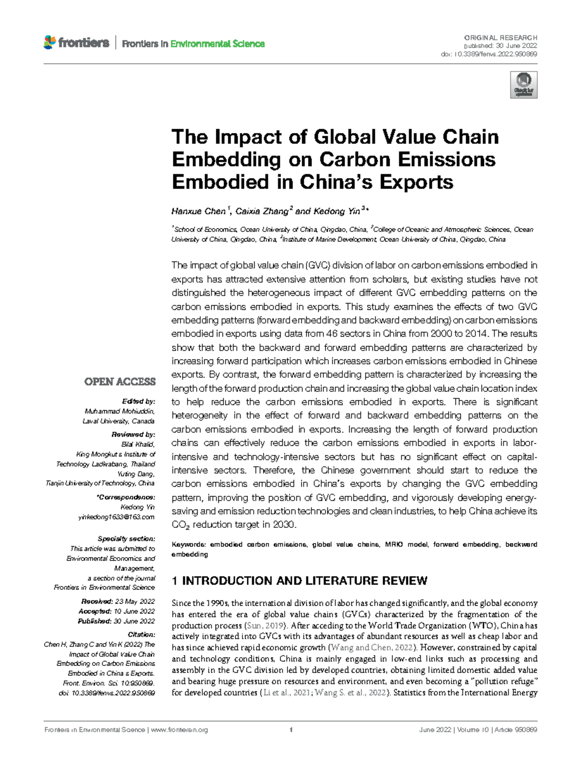 FENV-10: The Impact of GVC Patterns on Carbon Emissions in Exports ...