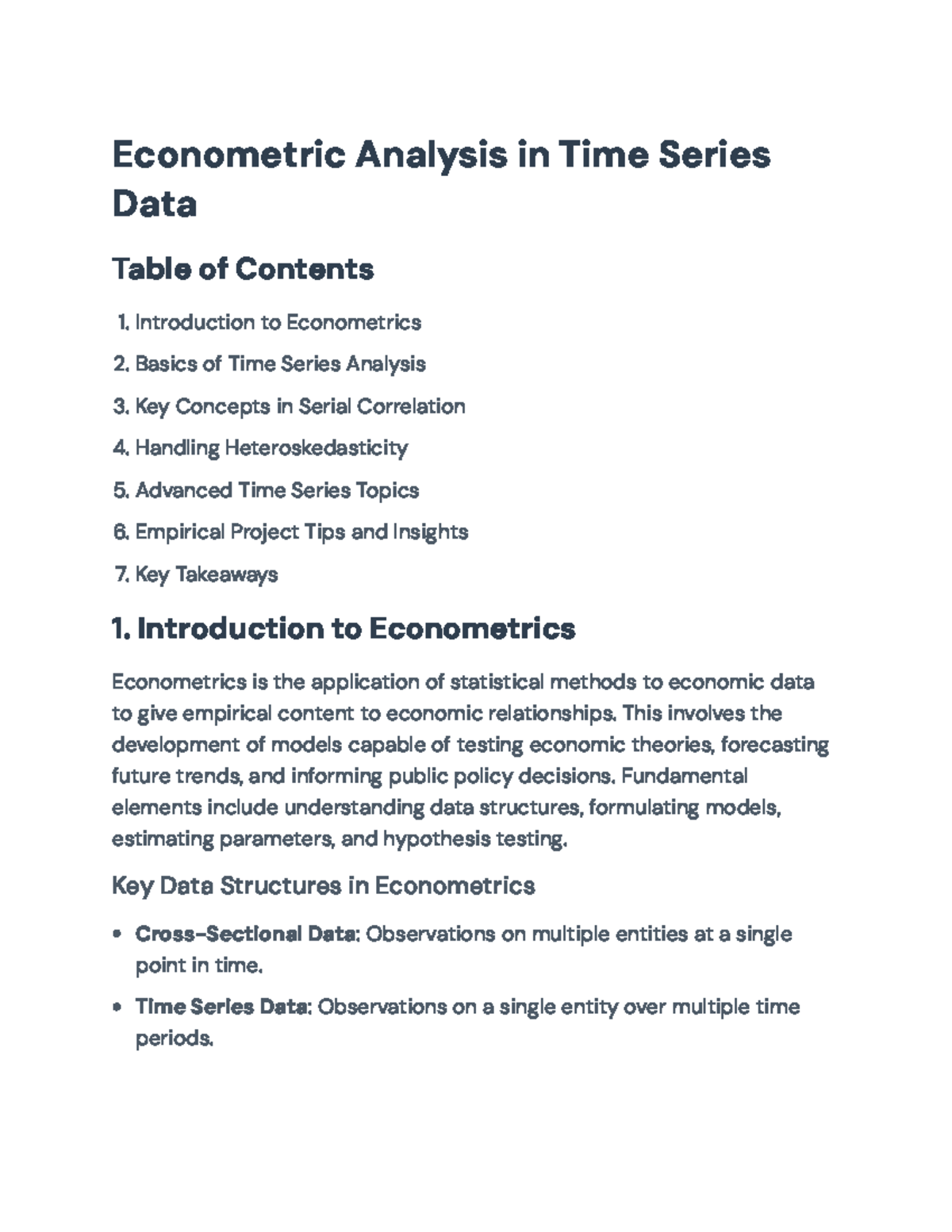 Econometric Analysis and Time Series Methods: Key Concepts and Insights ...
