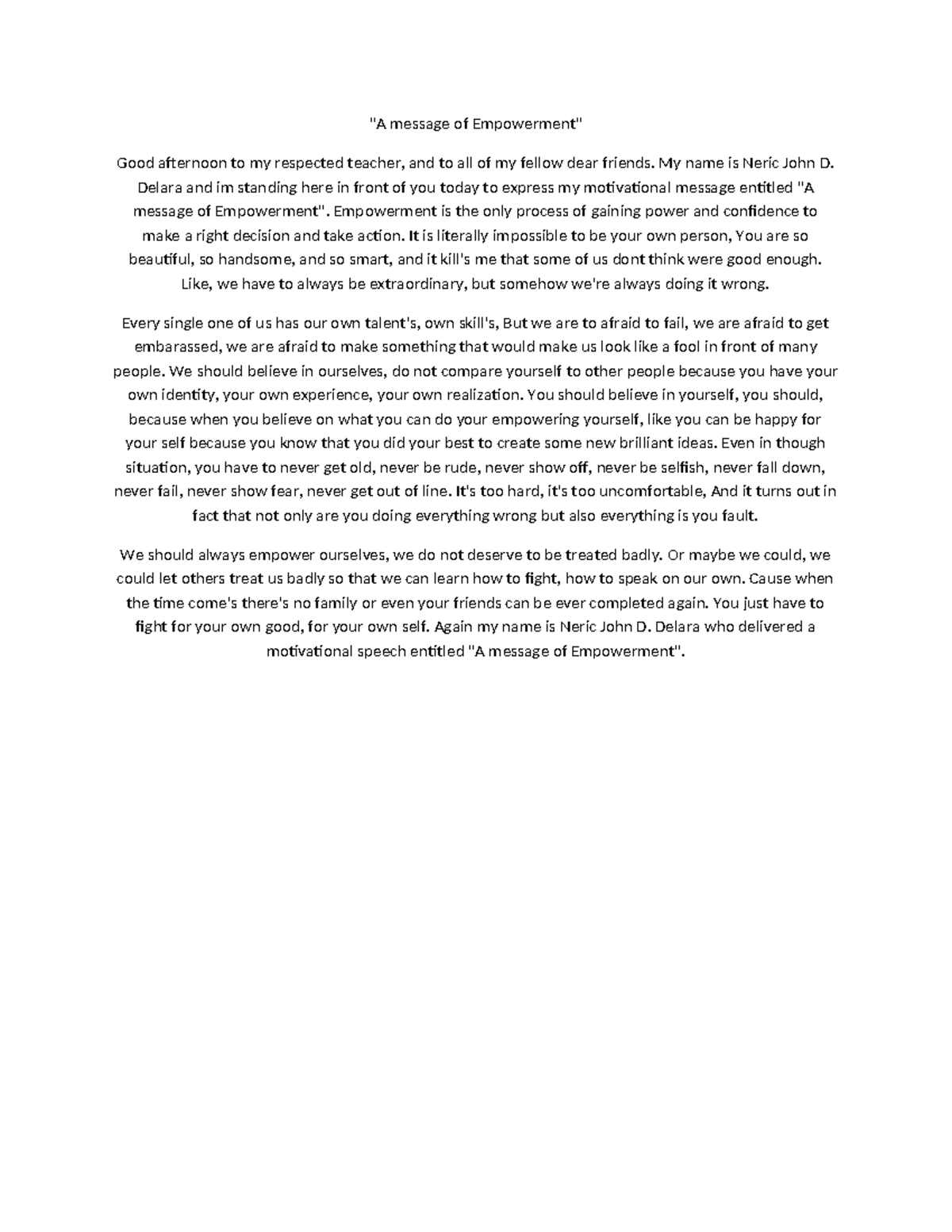 A message of Empowerment - 
