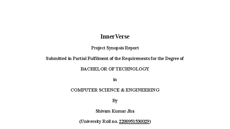 InnerVerse Project Synopsis Report for B.Tech in CSE - Shivam Jha - Studocu