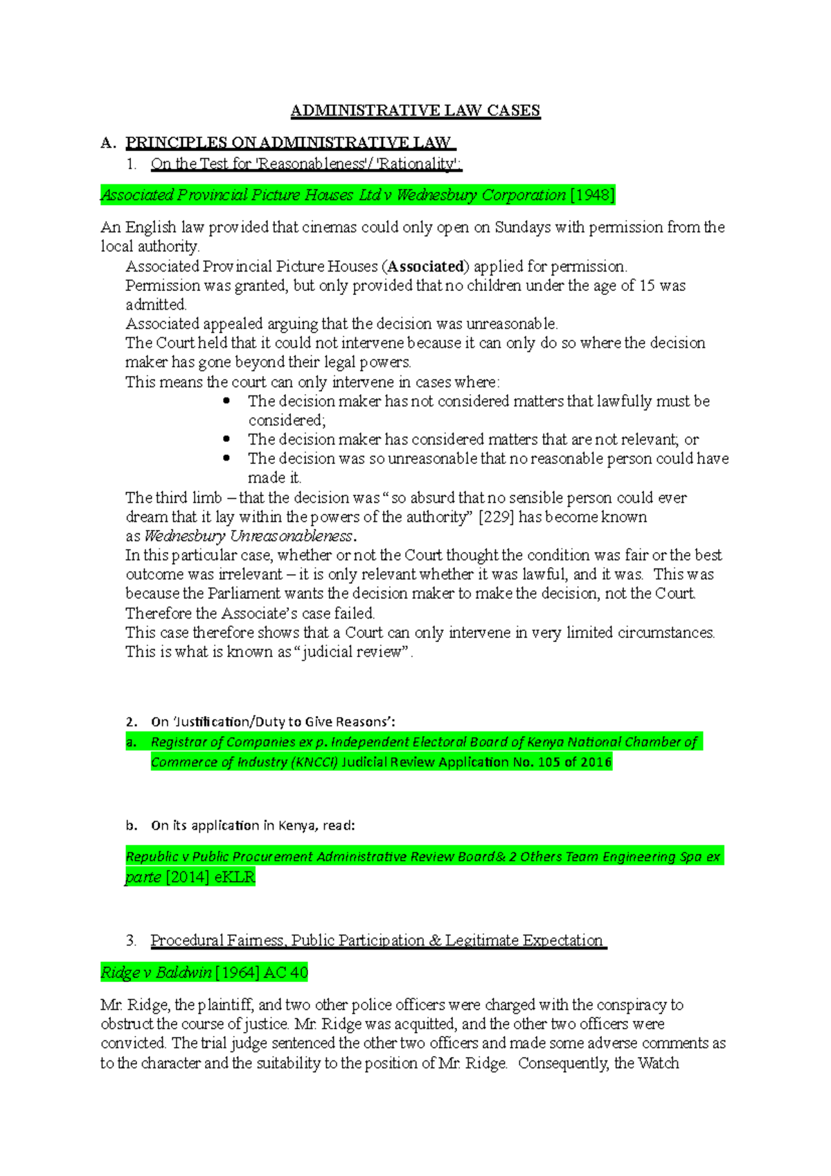 Administrative Law Cases: Key Principles and Landmark Decisions - Studocu