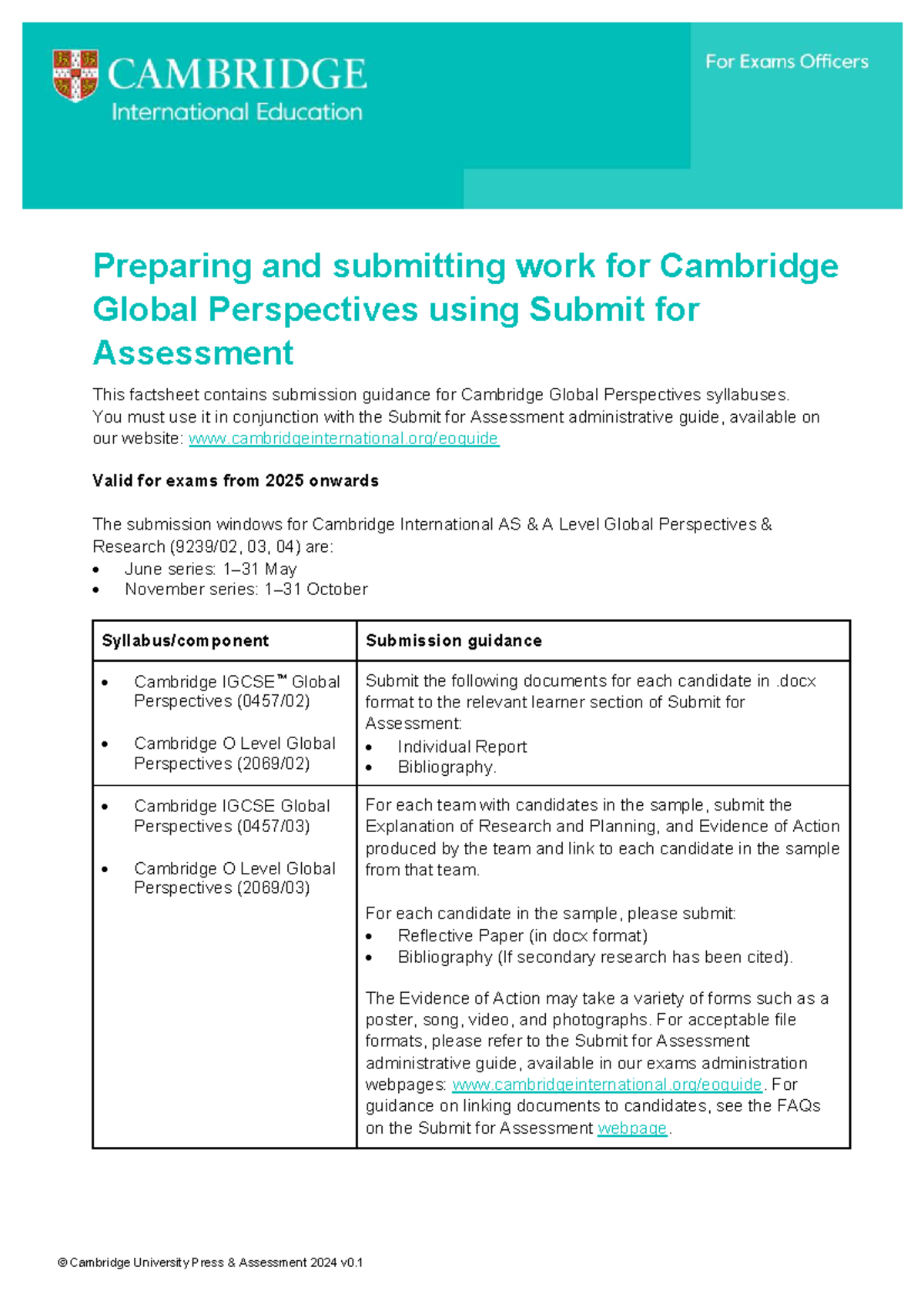 Cambridge Global Perspectives Submission Guidance (2025 Exams) - Studocu