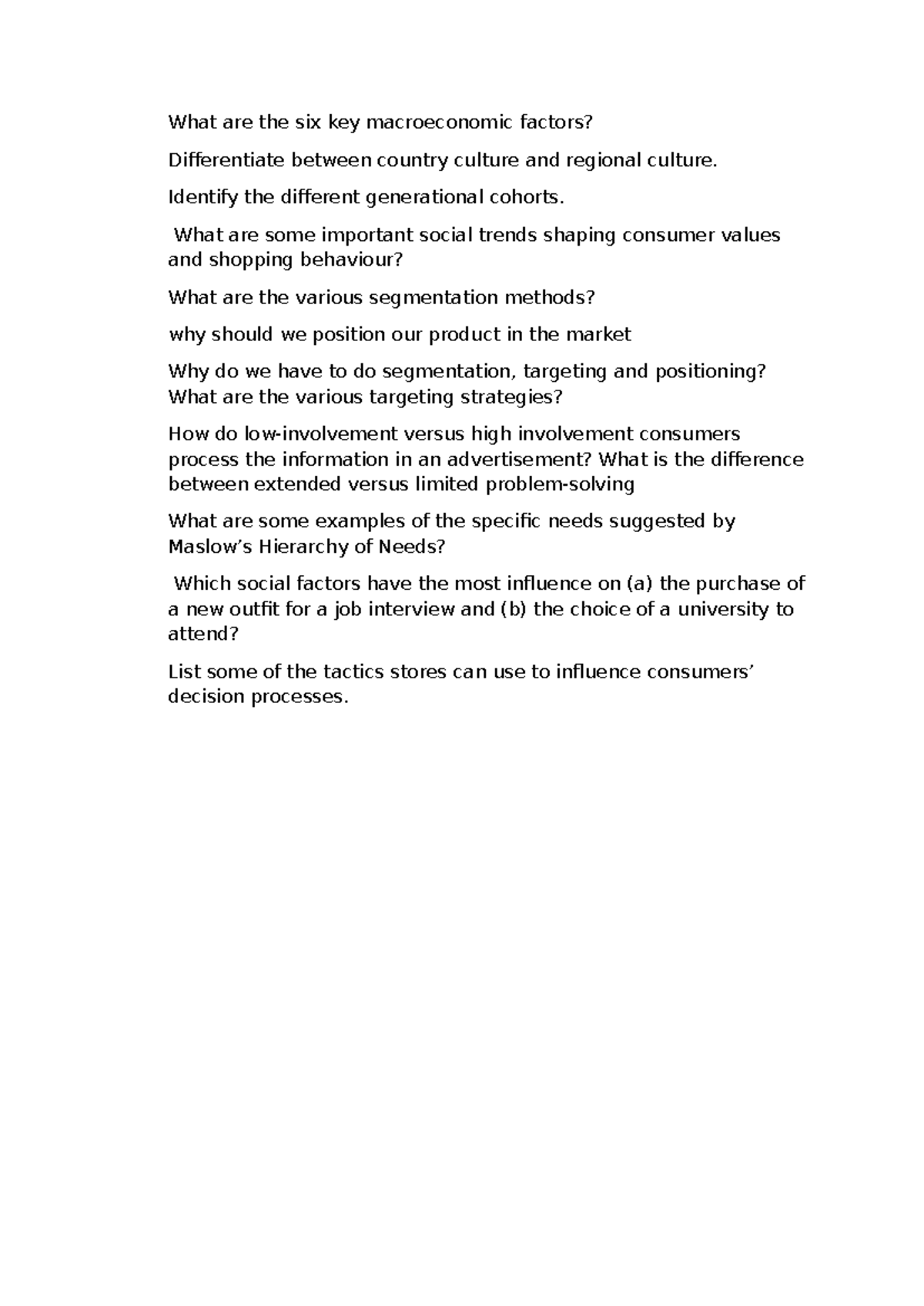 MKT 101 Final Exam Study Questions on Consumer Behavior and Trends ...