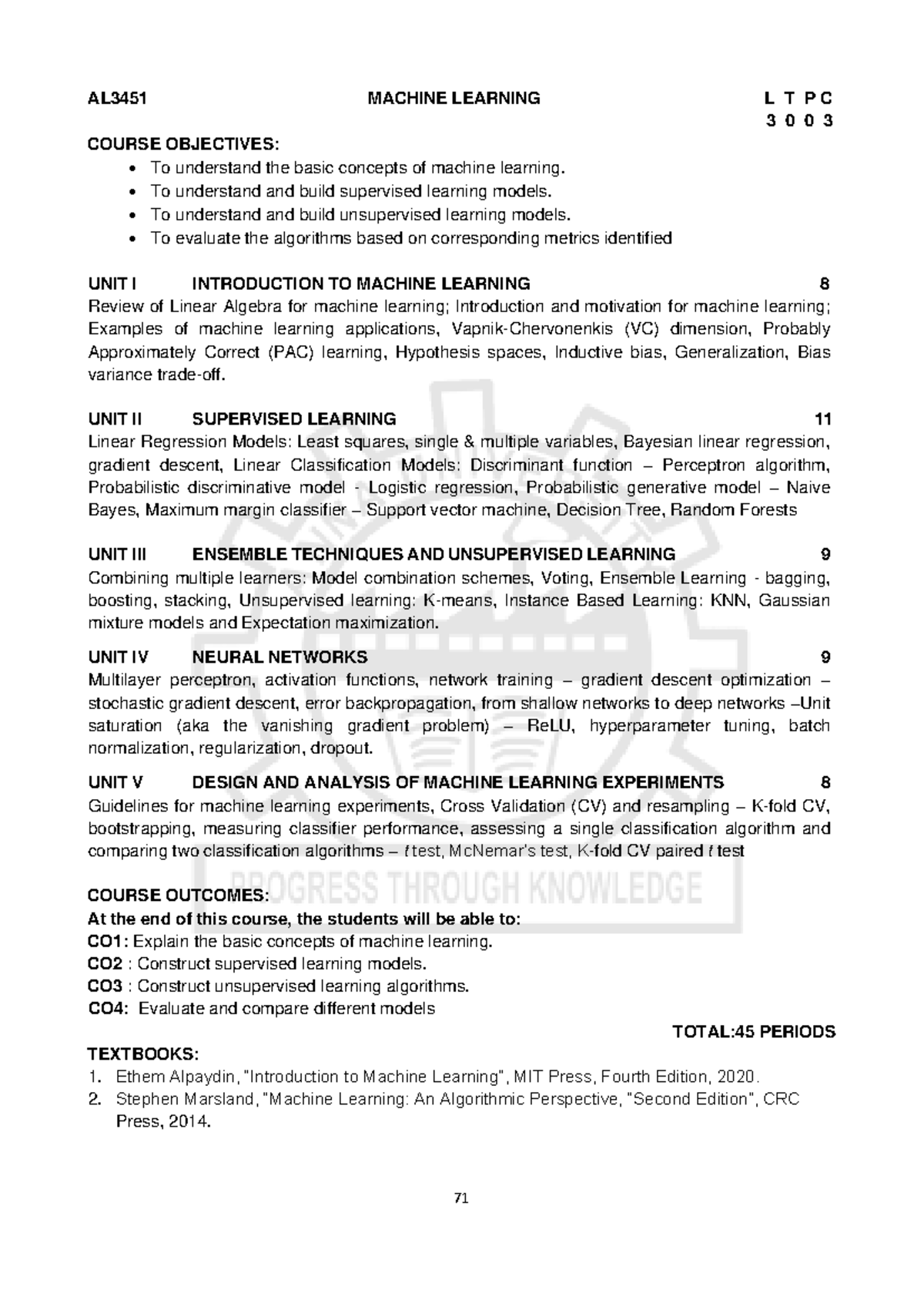AL3451 Machine Learning Course Notes and Study Guide - Studocu