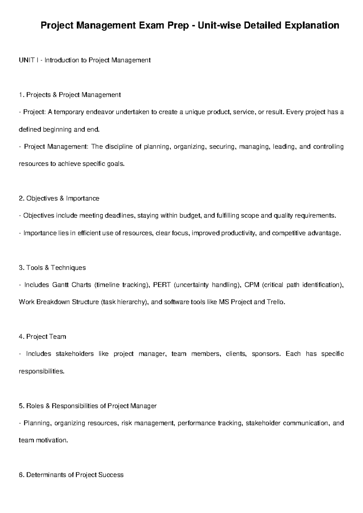 Project Management Exam Notes (PM 101): Comprehensive Study Guide - Studocu