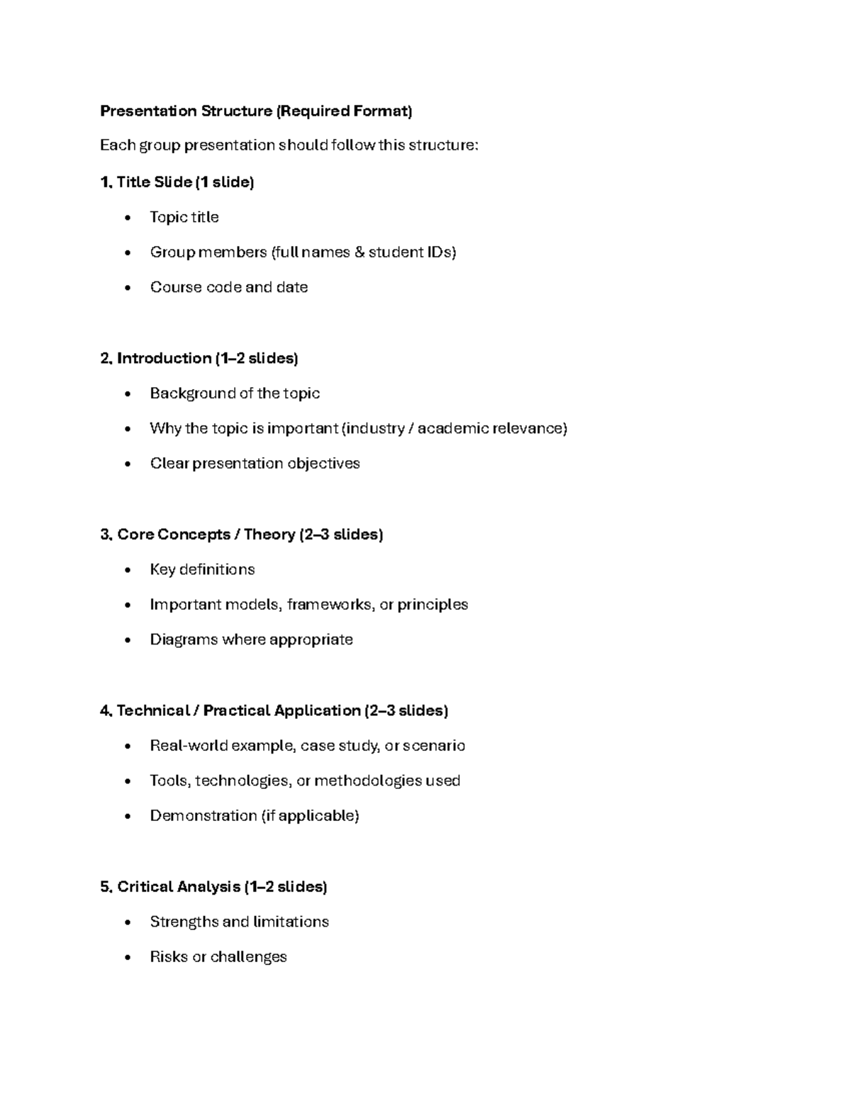 Presentation Structure and Rubric Guidelines - Studocu