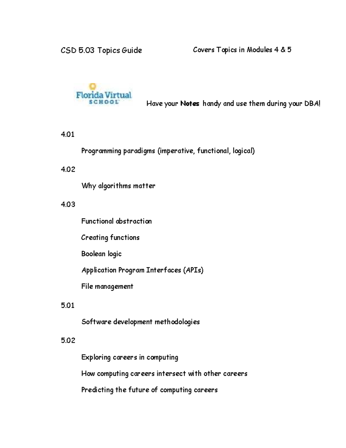 CSD 5.03 Topics Guide: Key Concepts from Modules 4 & 5 - CSD 5 Topics ...