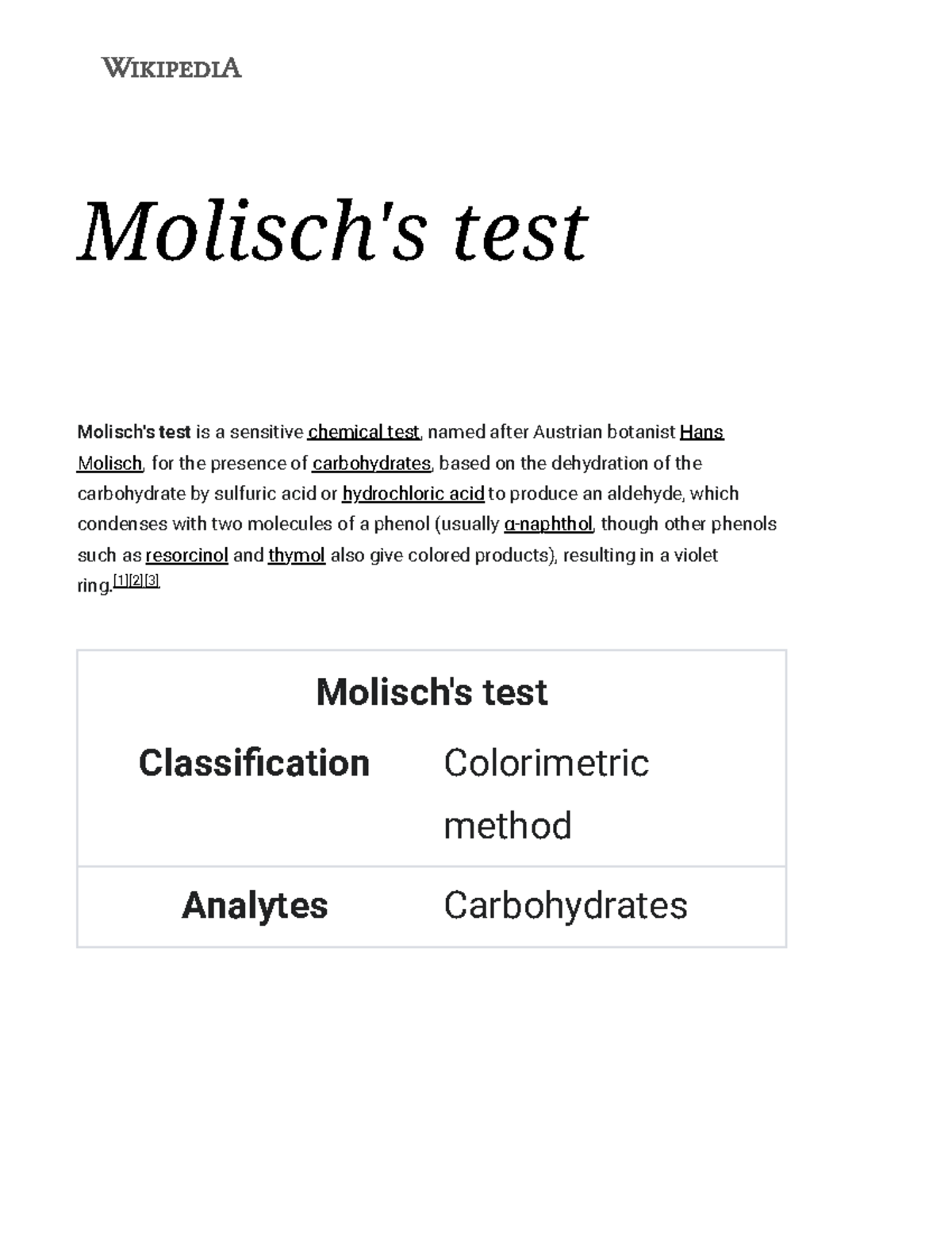 Molisch's Test for Carbohydrates: Procedure & Results - Studocu