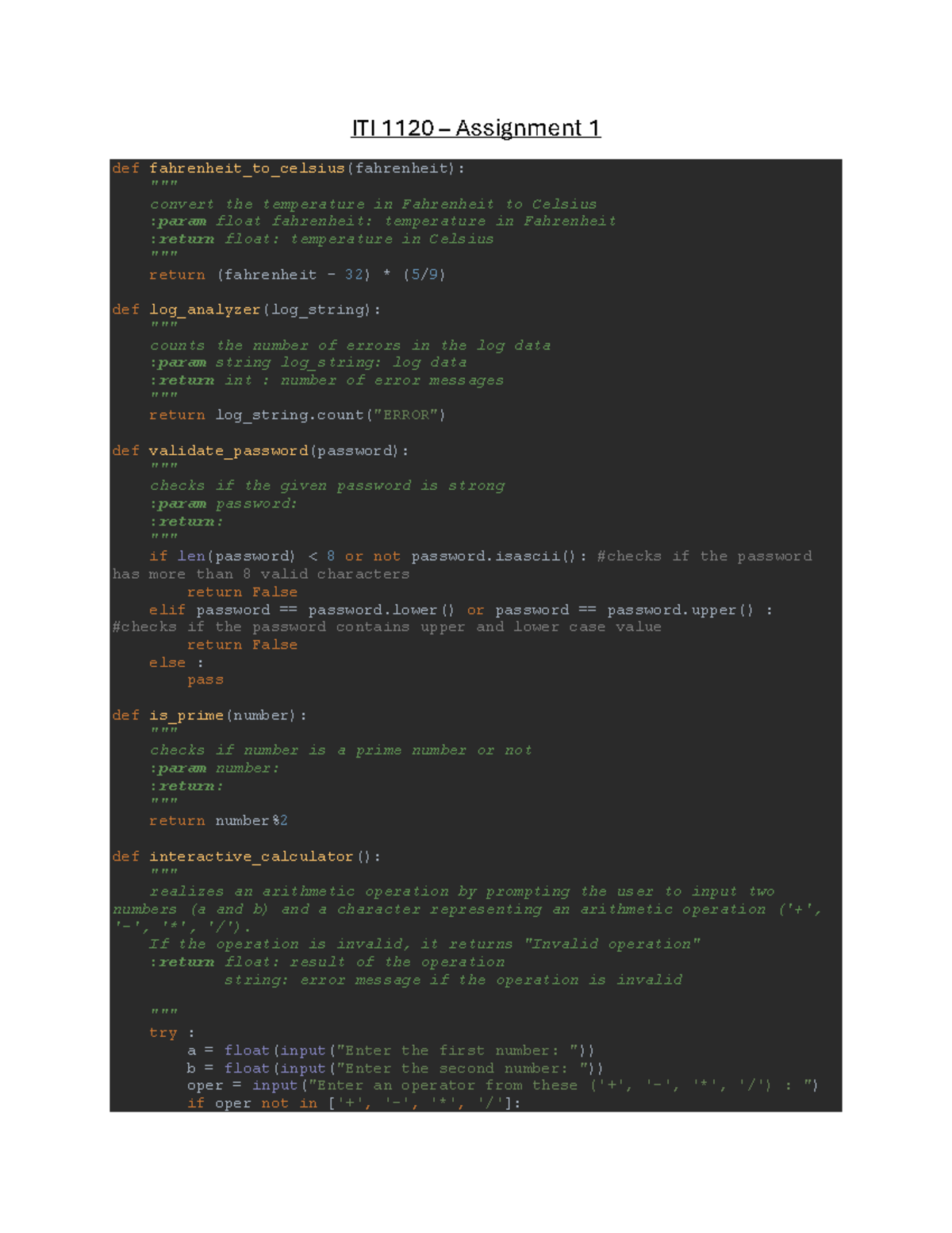 ITI 1120- A1 - Code Assignment 1 - ITI 1120 – Assignment 1 def ...