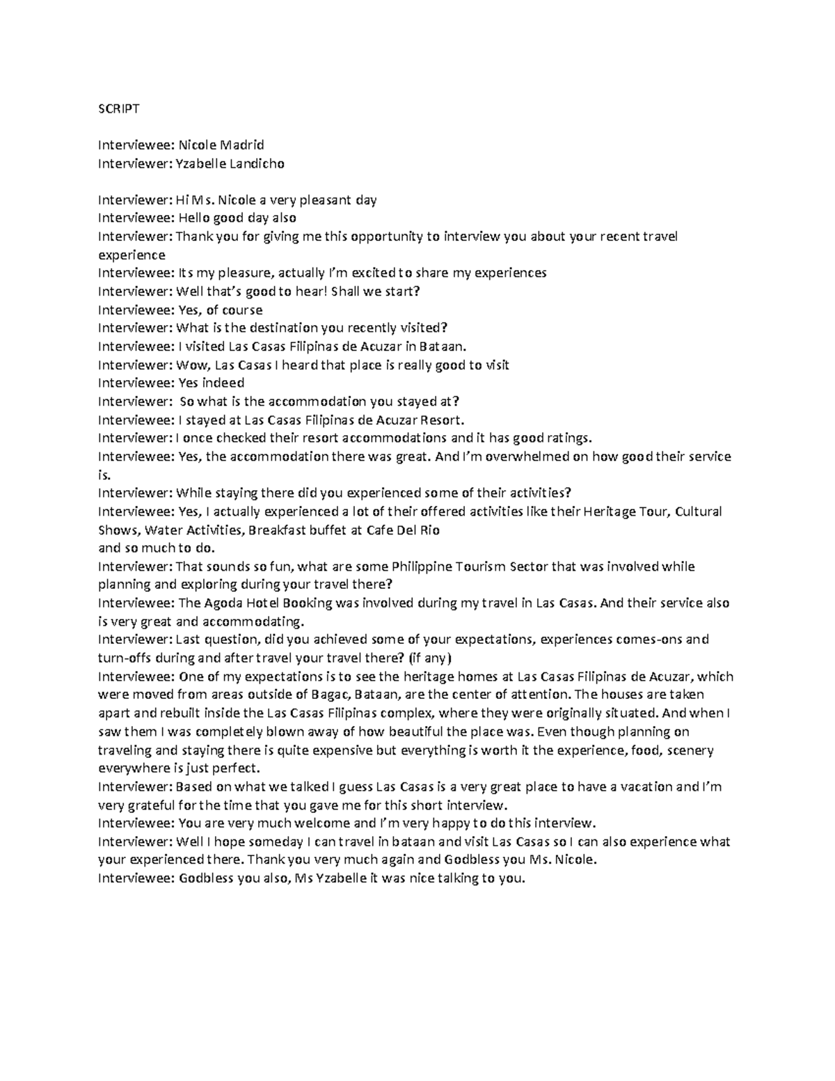 Interview Script: Exploring Las Casas Filipinas de Acuzar Experience ...