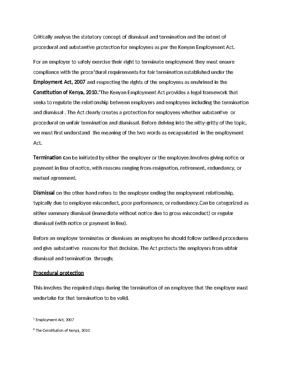 Labour Law CAT: Analysis of Dismissal & Termination Protections in ...