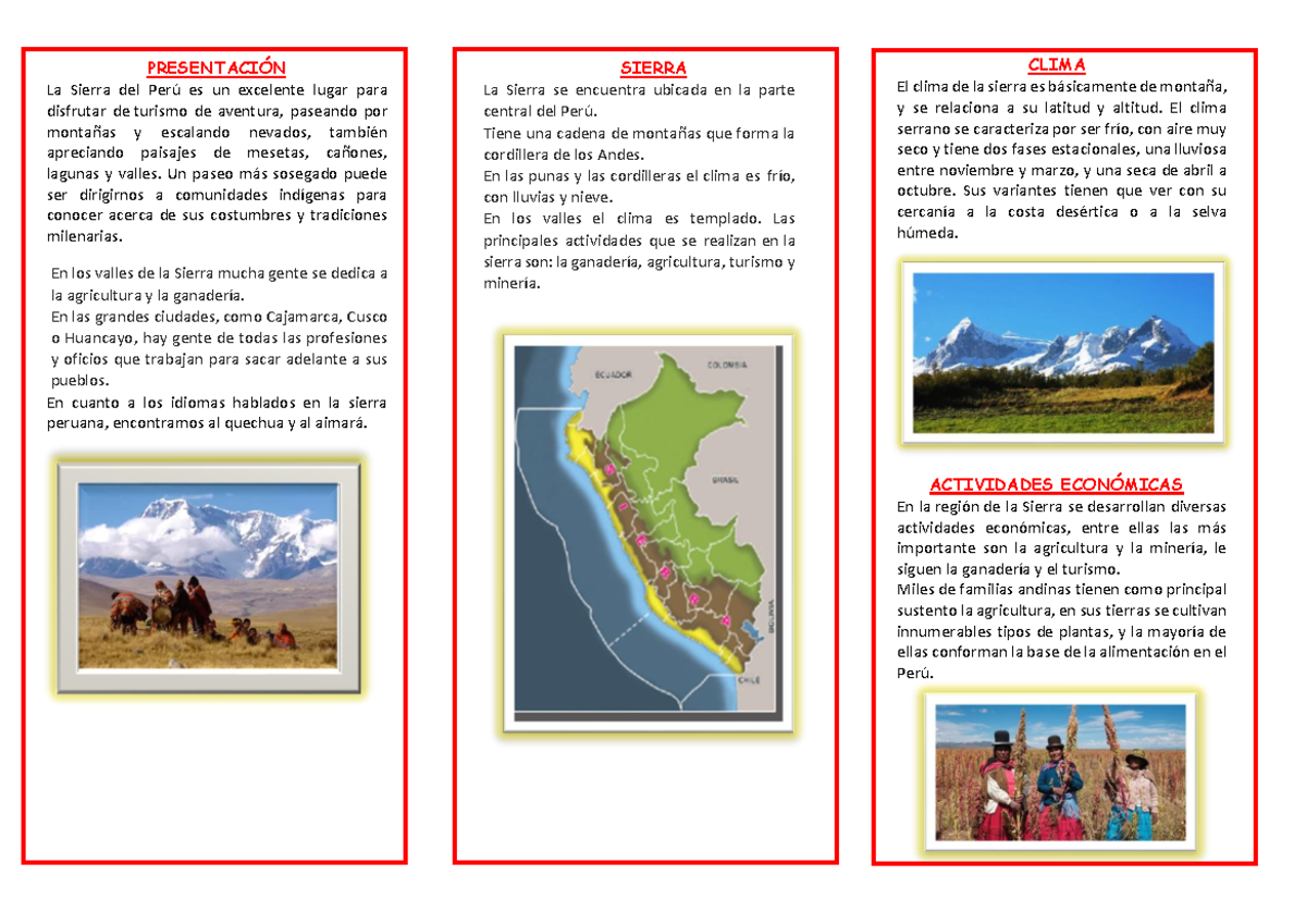 Exploración de la Sierra del Perú - PARA 2DO PRIMARIA - Studocu
