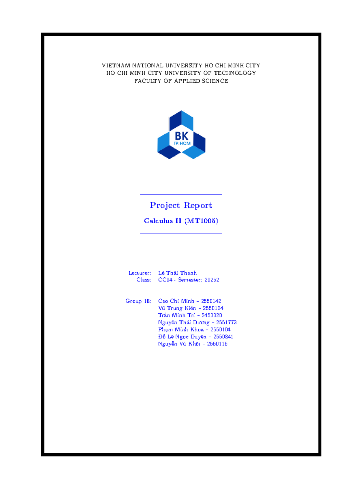 Calculus II Project Report (MT1005) - Group 18 Analysis - Studocu