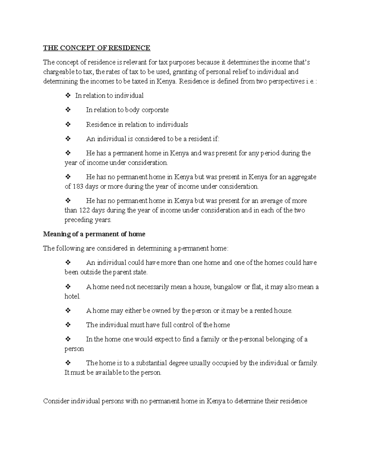 Employment Income - notes for lectures - THE CONCEPT OF RESIDENCE The ...