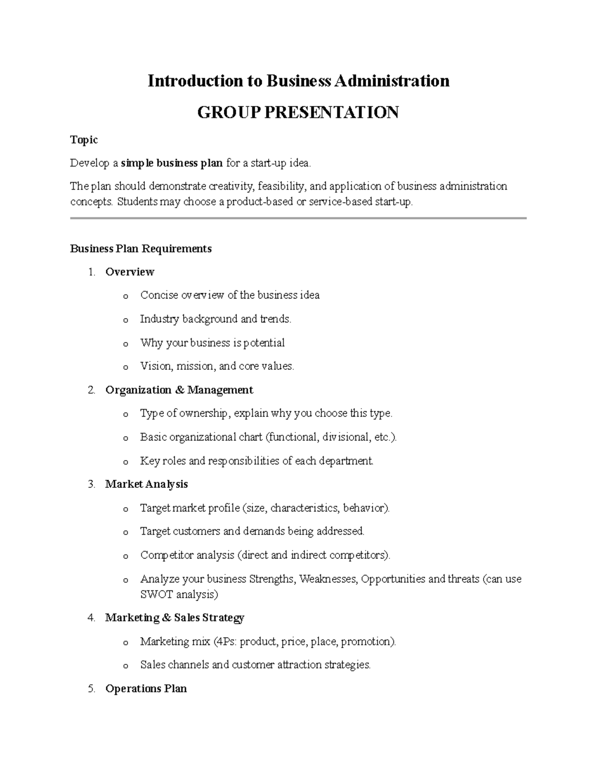 BUS 101: Group Presentation Guidelines for Business Plan Development ...