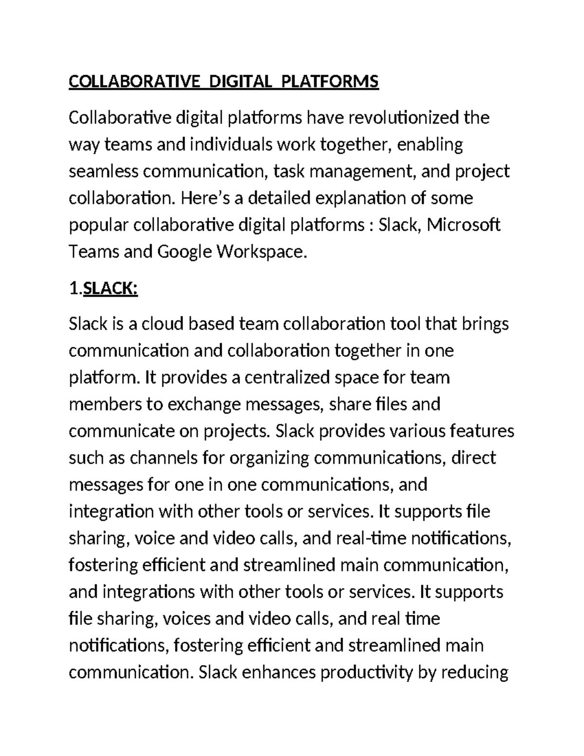 COLLABORATIVE DIGITAL PLATFORMS: Slack, Teams & Google Workspace ...