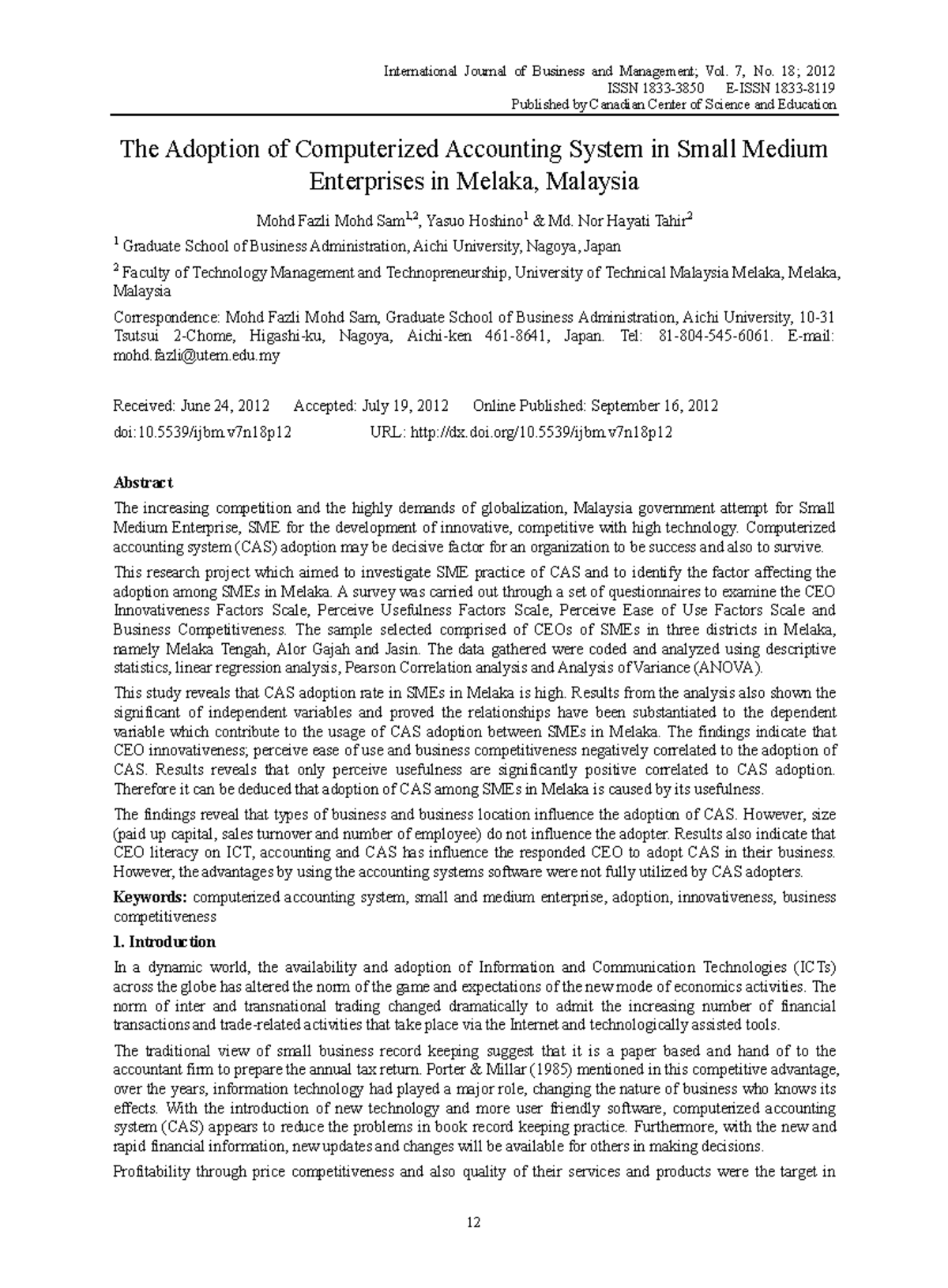 The Impact of Computerized Accounting System Adoption in SMEs (MGT 307 ...