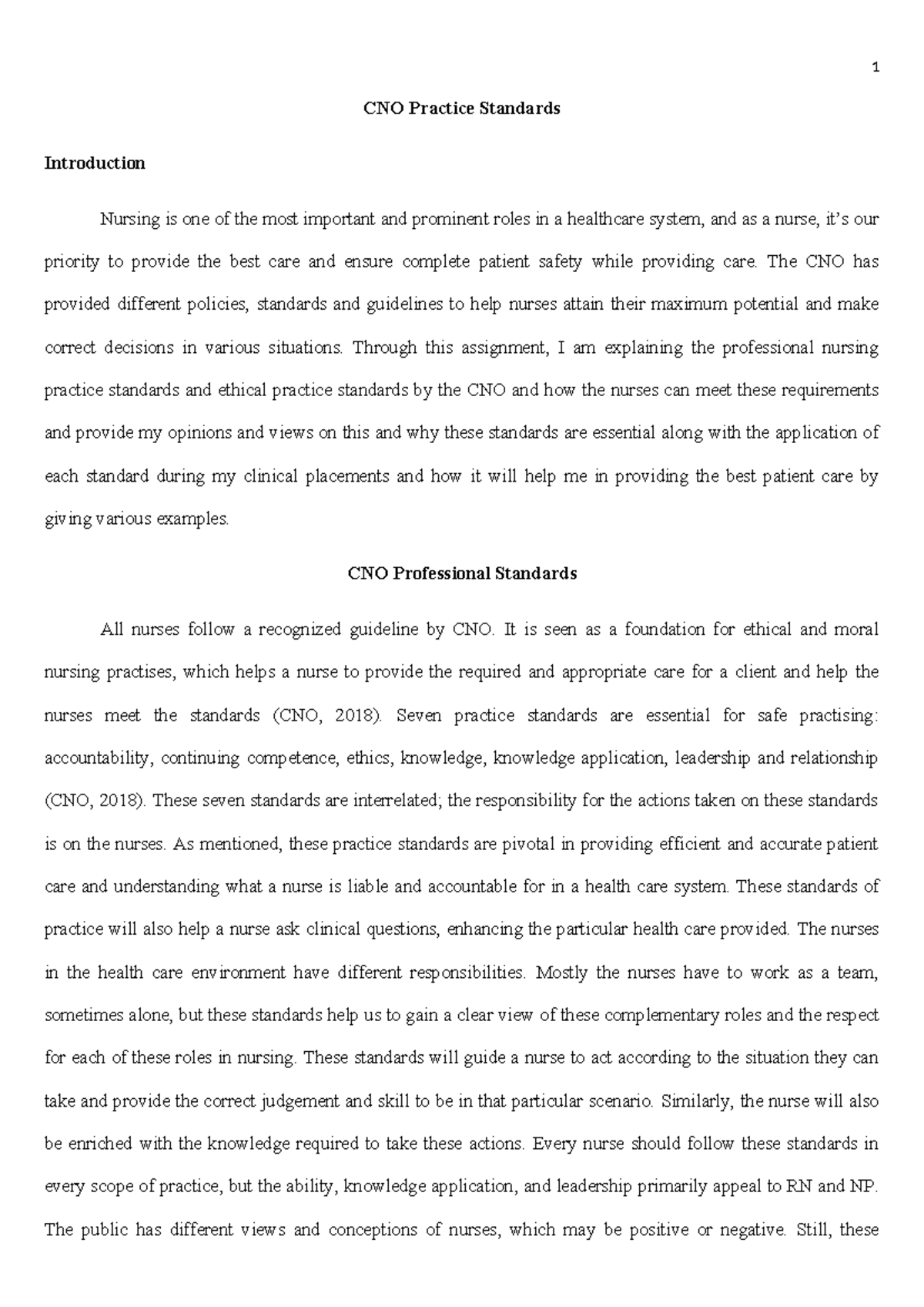CNO Nursing Practice Standards: Ethics, Accountability & Competence ...