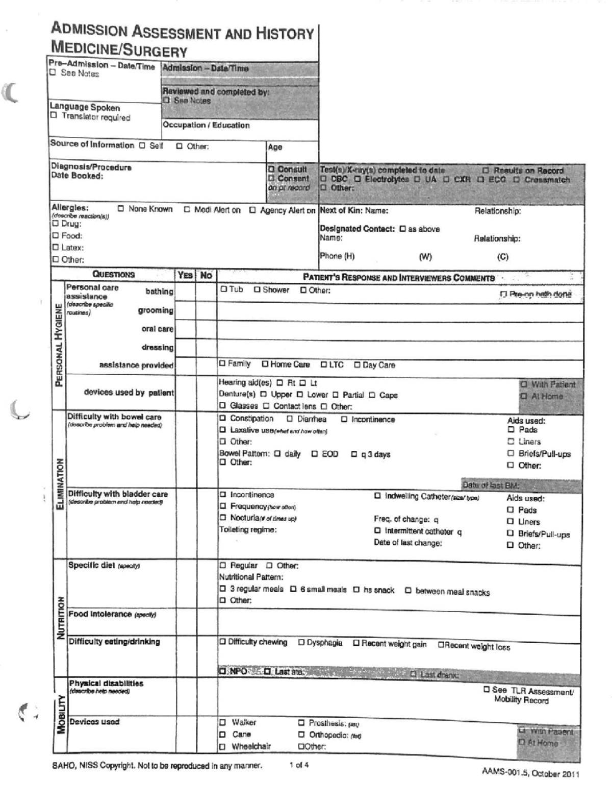 Admission Database and History Assessment Notes (Course Code: A ...