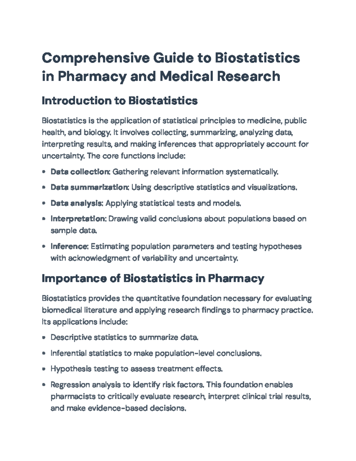 Comprehensive Biostatistics Guide for Pharmacy & Medical Research ...