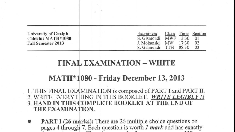F13 MATH-1080 Final Exam - Calculus Overview and Instructions - Studocu