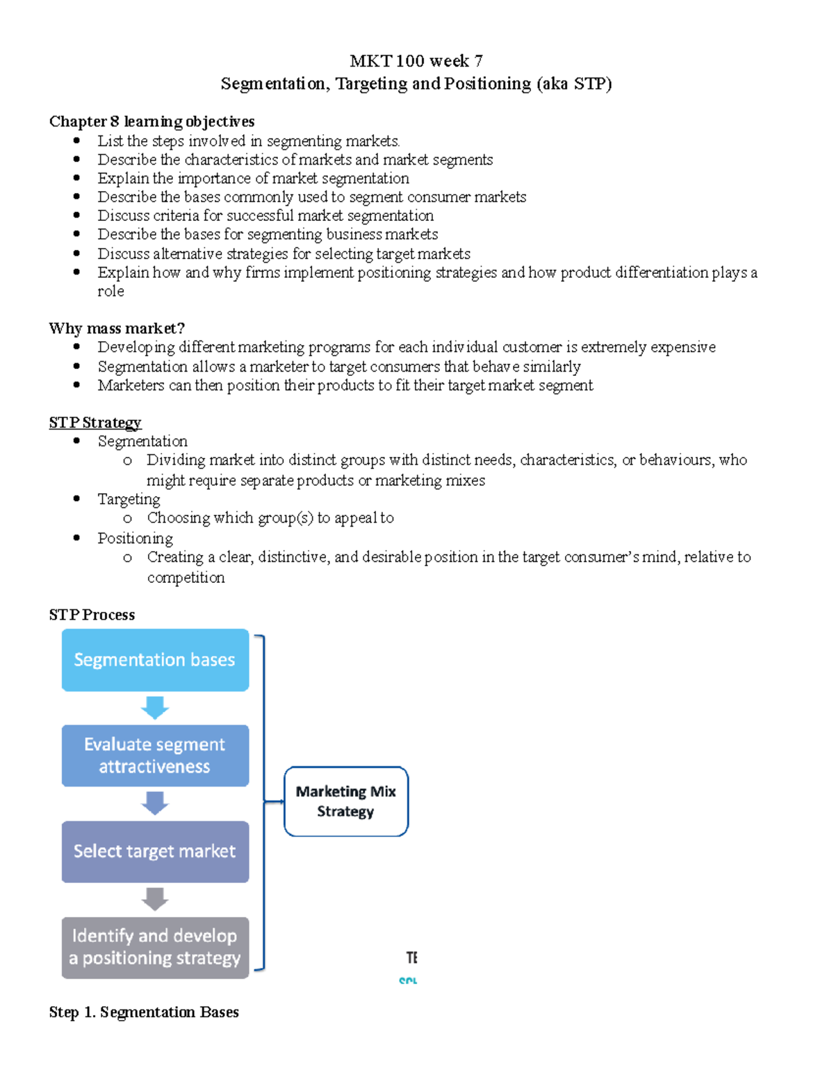 MKT 100 Final Exam Study Notes on Segmentation, Targeting & Positioning ...