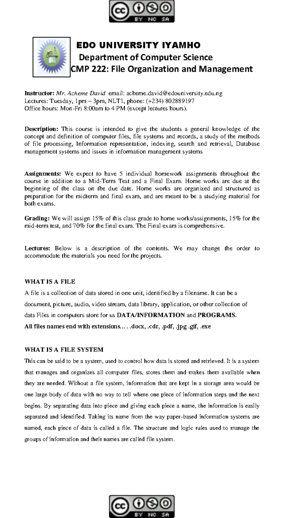 File organization and management lecture note - EDO UNIVERSITY IYAMHO ...