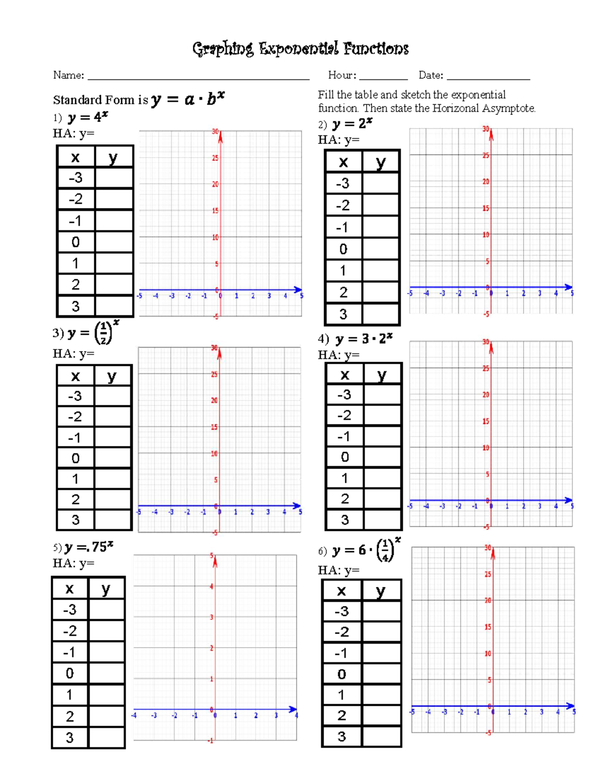 Exponential Functions Wkst1 - Graphing Exponential Functions Name
