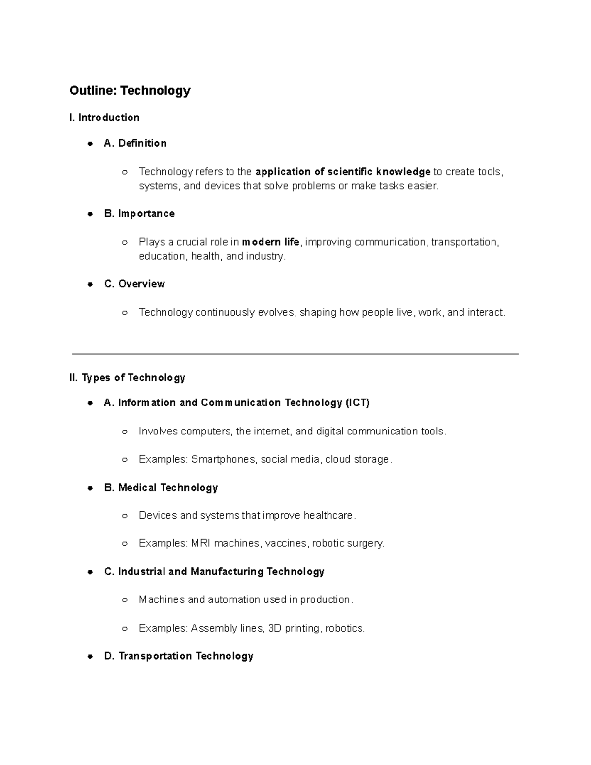 Outline: Technology Overview and Its Impact on Society - Studocu