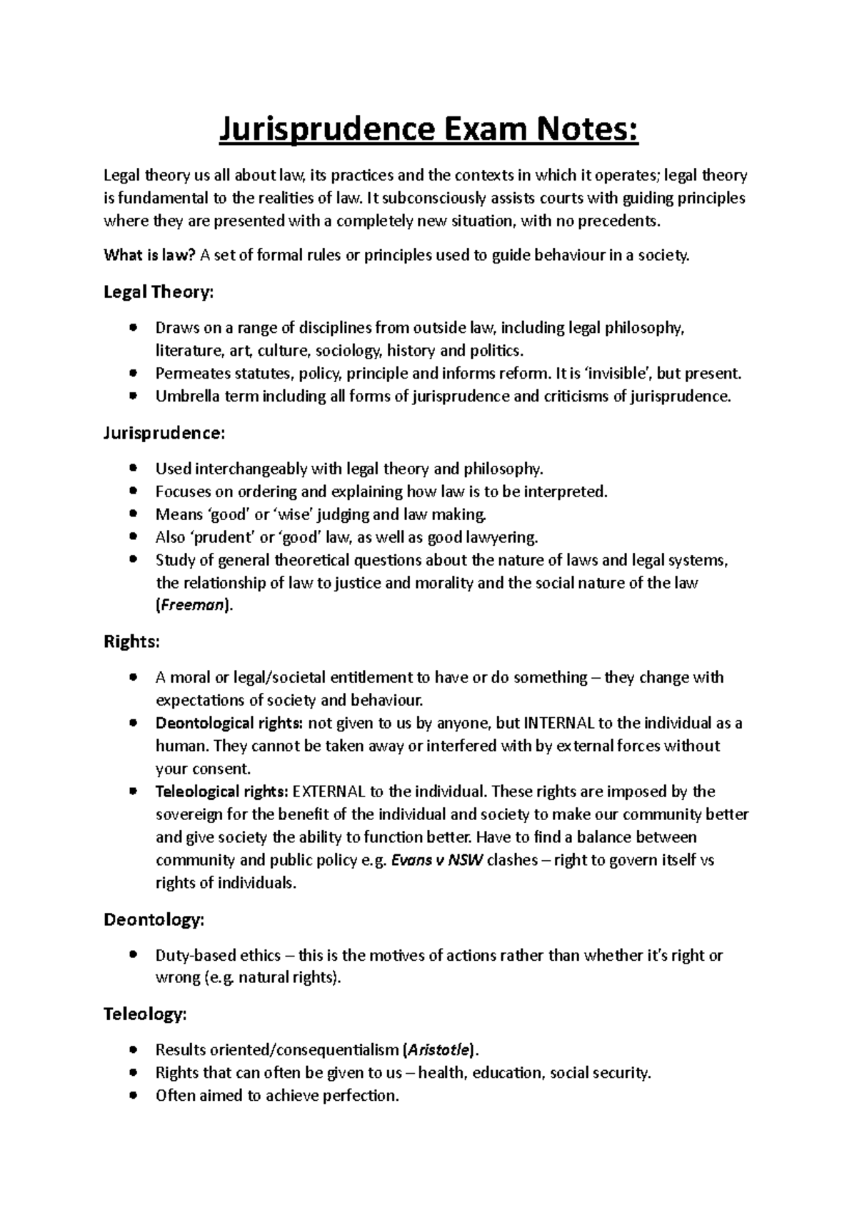 Jurisprudence 101: Comprehensive Exam Notes on Legal Theory and ...