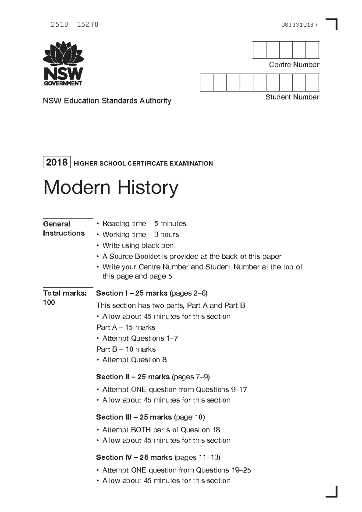Modern History 2018 HSC Exam: Comprehensive Study Guide - Studocu
