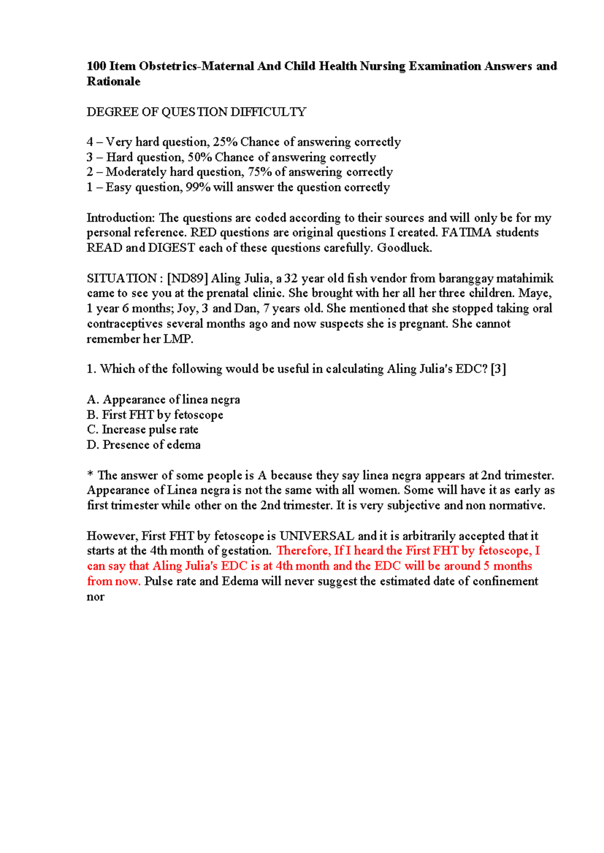 100 Key Concepts in Maternal and Child Health Nursing (MDCH 101) - Studocu
