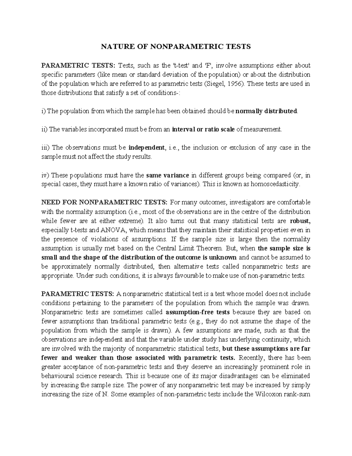 Nature of Nonparametric Tests vs. Parametric Tests: A Comparative Study ...