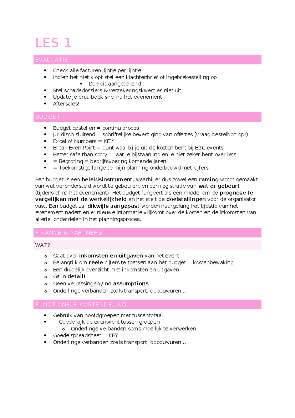 Les 1 Samenvatting: Budgettering in Corporate Finance en Evenementen ...