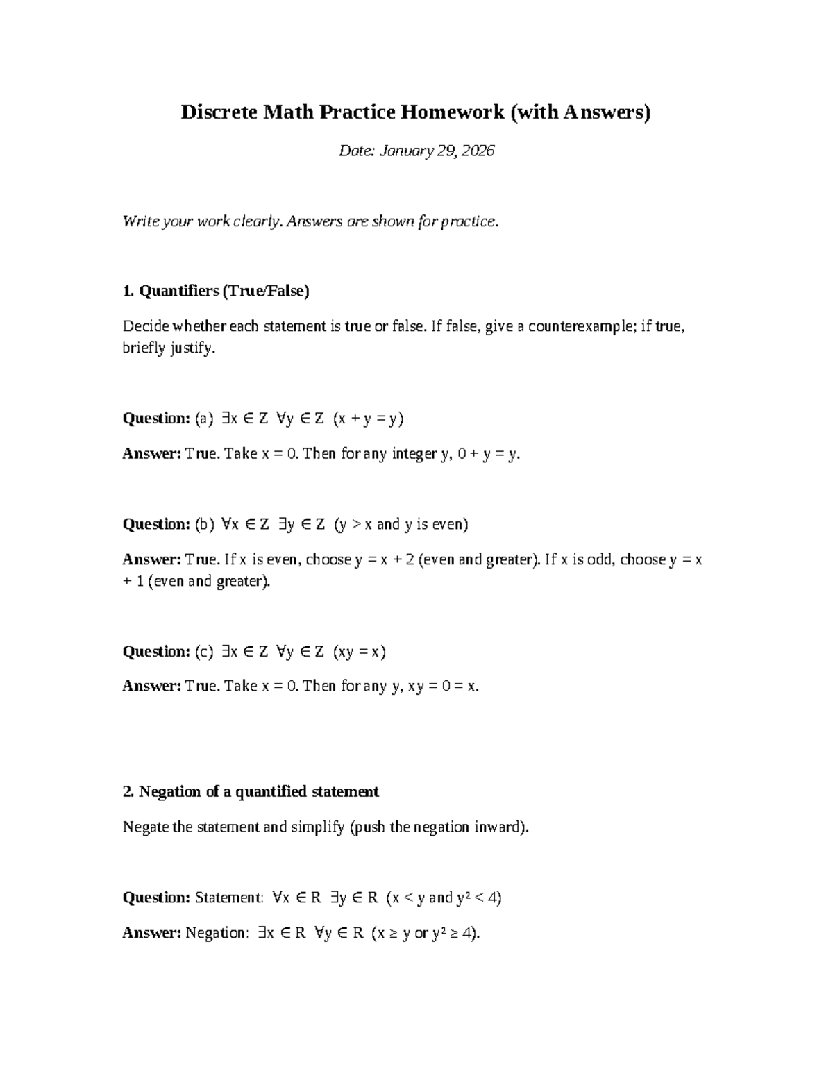 Discrete Math Practice Homework (with Answers) - Studocu