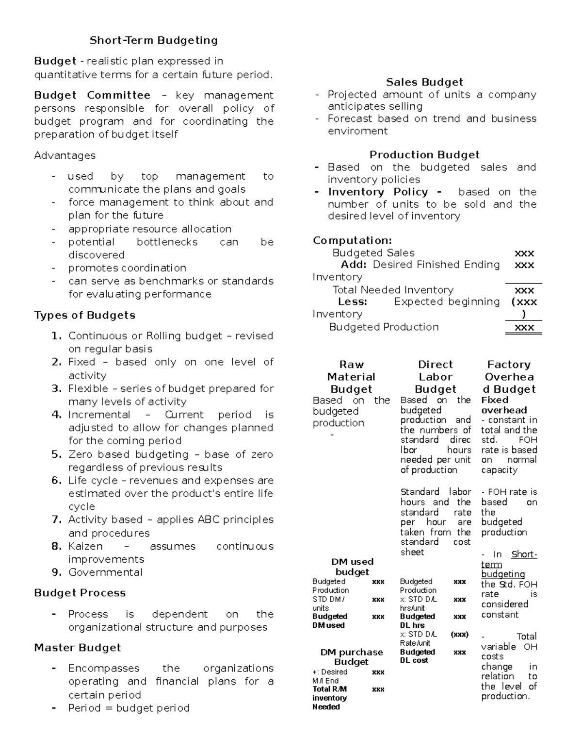 MS - reviewer for management advisory services - Short-Term Budgeting ...