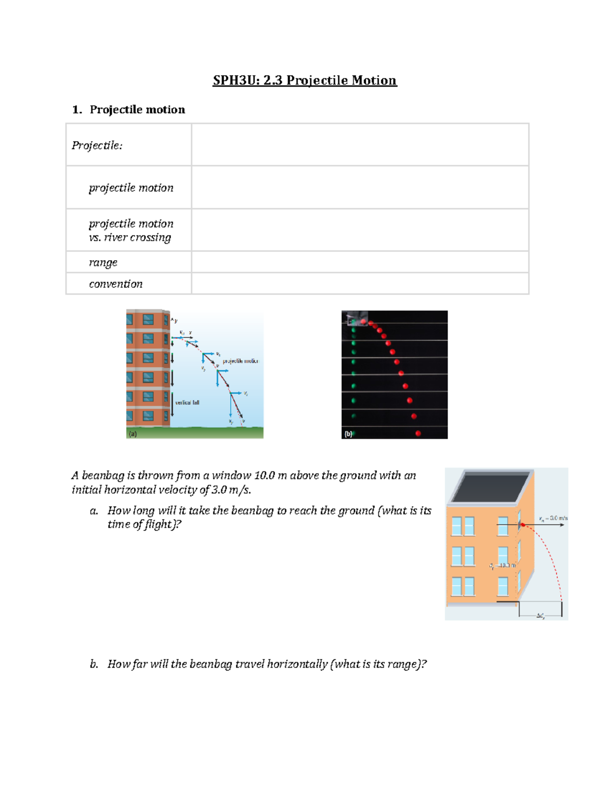 SPH3U - 2.3 Projectile Motion Study Notes and Examples - Studocu