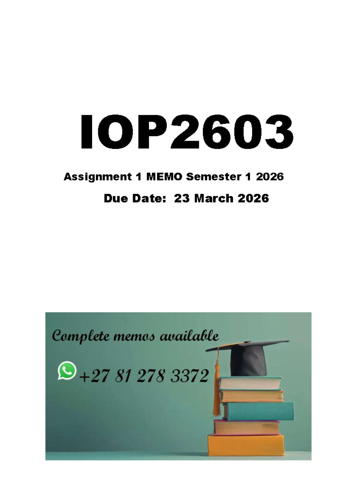 IOP2603 Assignment 1 MEMO: Ergonomic Workstation Assessment - Studocu