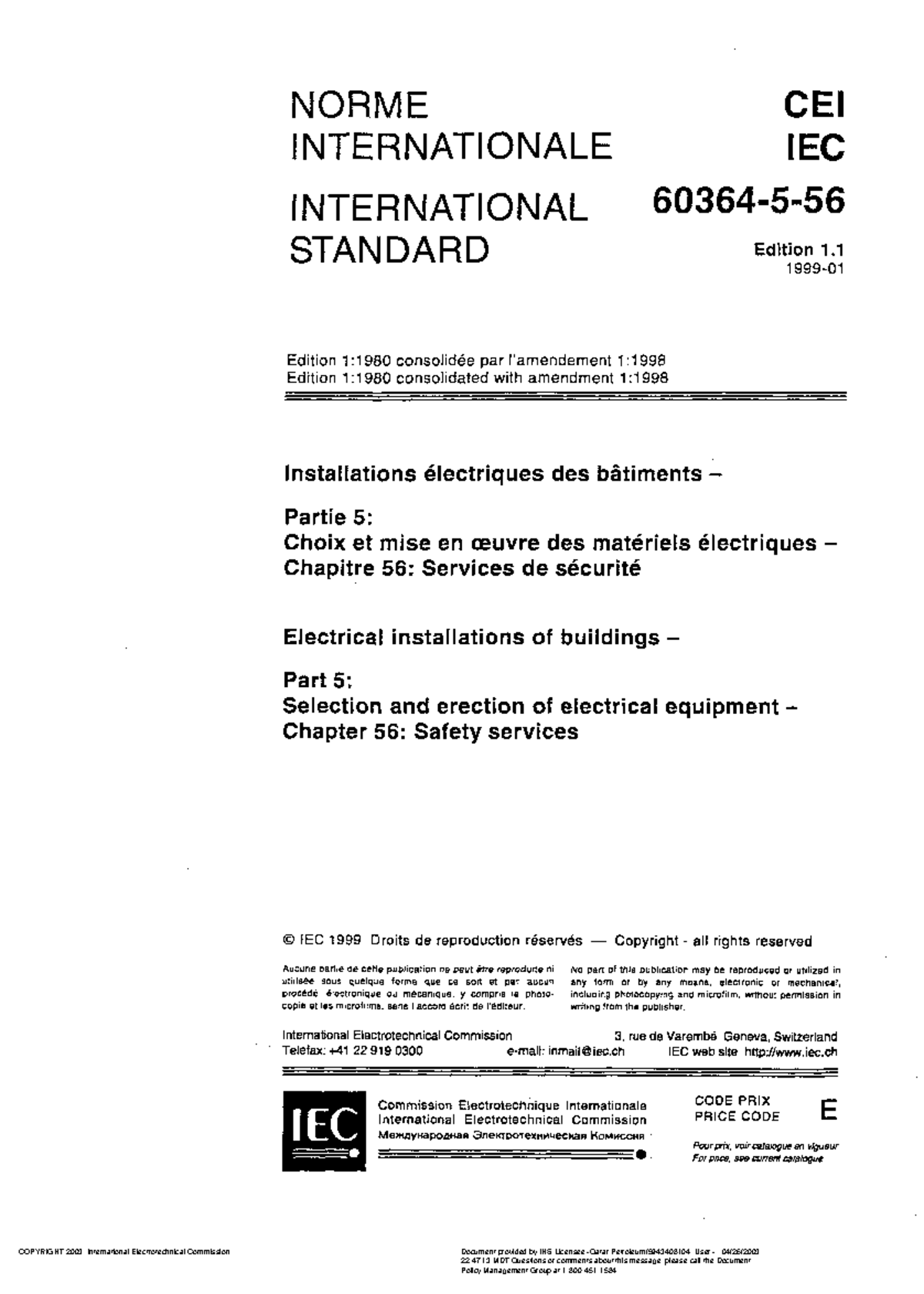 IEC 60364-5-56 Electrical installations of buildings - Selection and ...