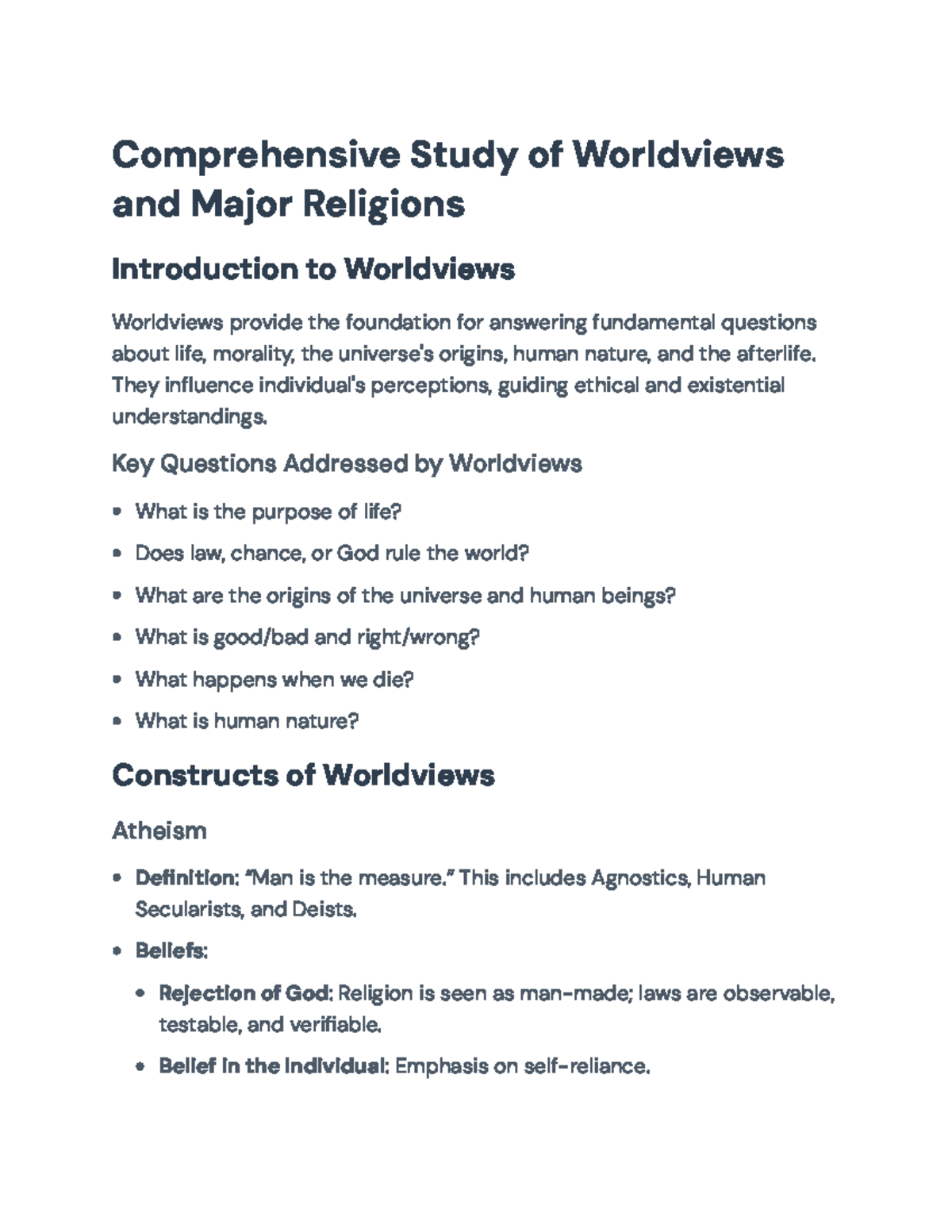Comprehensive Overview of Worldviews and Major Religions in Society ...